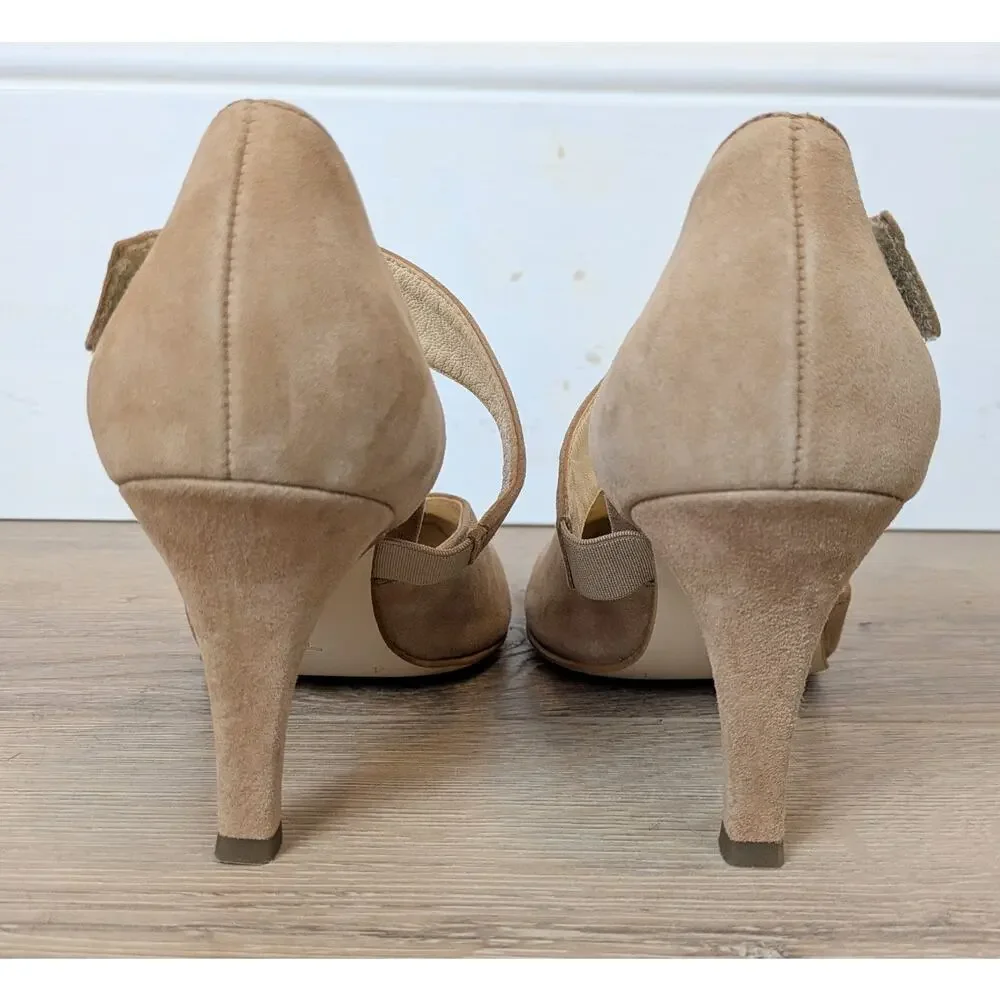 Paul Green Suede Heels 6.5 Beige Leather Ankle Strap 3
